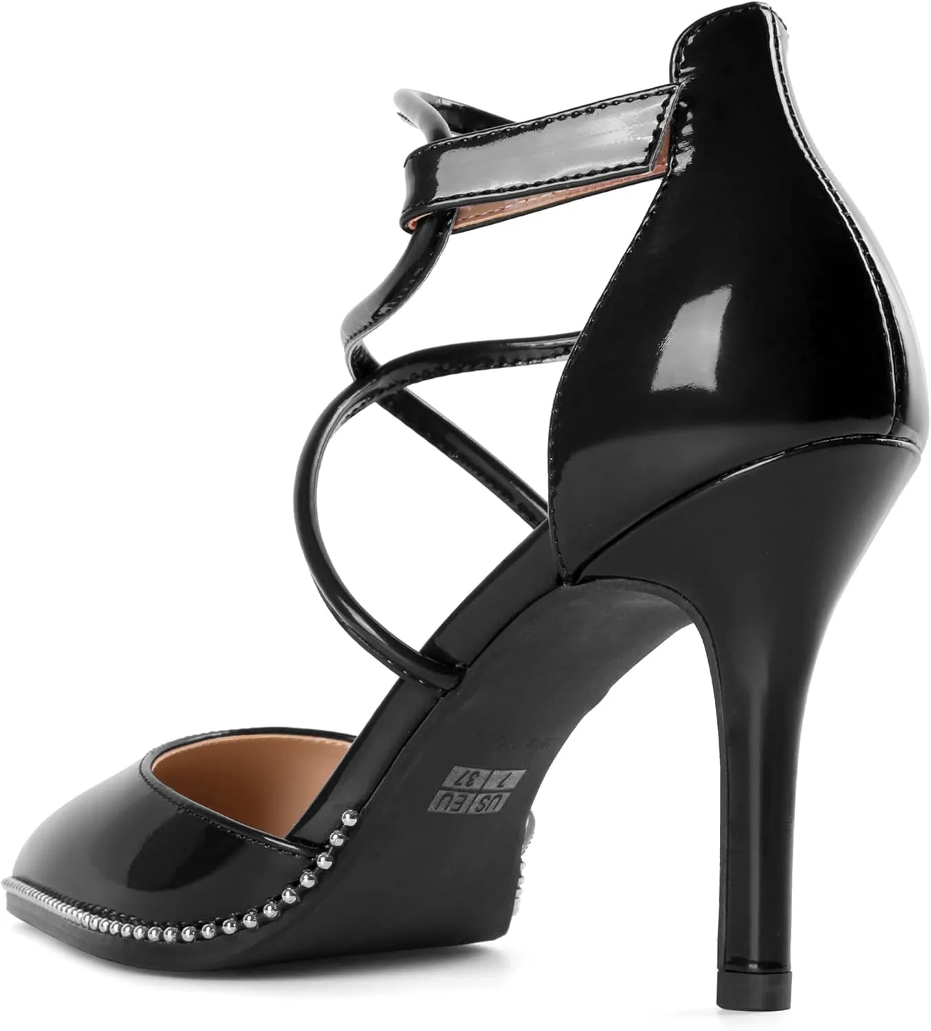 Soireelady Womens High Heel Stilettos Beaded Pumps Criss Cross Ankle Strappy Pointed Toe D'Orsay Heel Dress Shoes 3.5 Inch