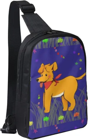 Spitting Tongue Cartoon Dog Adjustable Strap Large Capacity Double Layer Crossbody Chest Bag 7.7x2.4x11.8in For Camping Travel Daily Leisure Activities