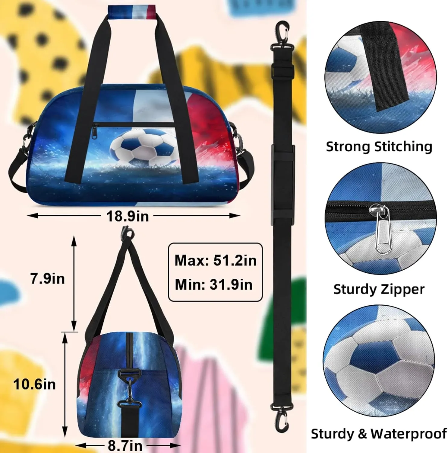 Sport Ball Soccer Small Gym Bag 18 inch Carry On Duffel Bag for Weekender Travel Sports Workout Yoga Gymnastics Dance Ballet