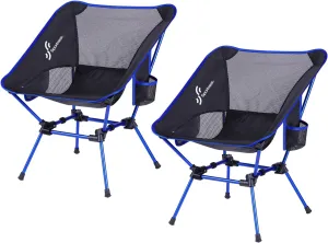 Sportneer Camping Chairs, Lightweight Outdoor Chairs with 2 Side Pockets & Storage Bag, Foldable & Portable Lawn Chairs for Camping Hiking Lawn Picnic Beach Outdoor Travel (2, Blue)