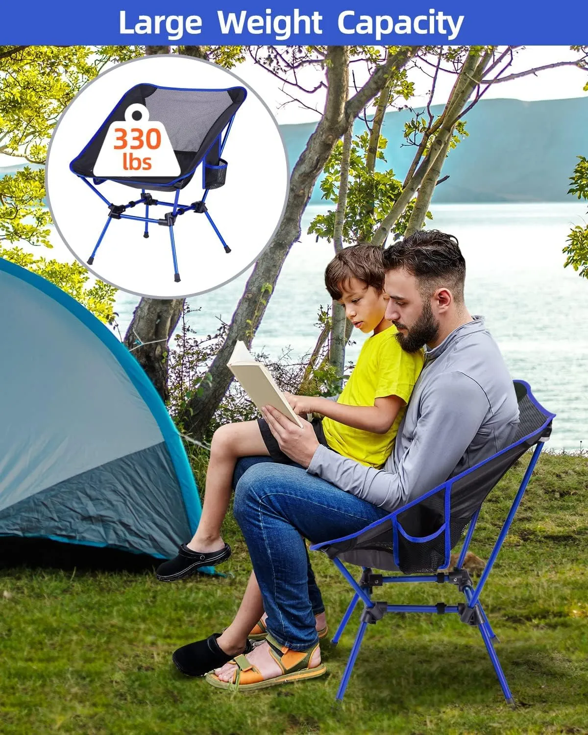 Sportneer Camping Chairs, Lightweight Outdoor Chairs with 2 Side Pockets & Storage Bag, Foldable & Portable Lawn Chairs for Camping Hiking Lawn Picnic Beach Outdoor Travel (2, Blue)