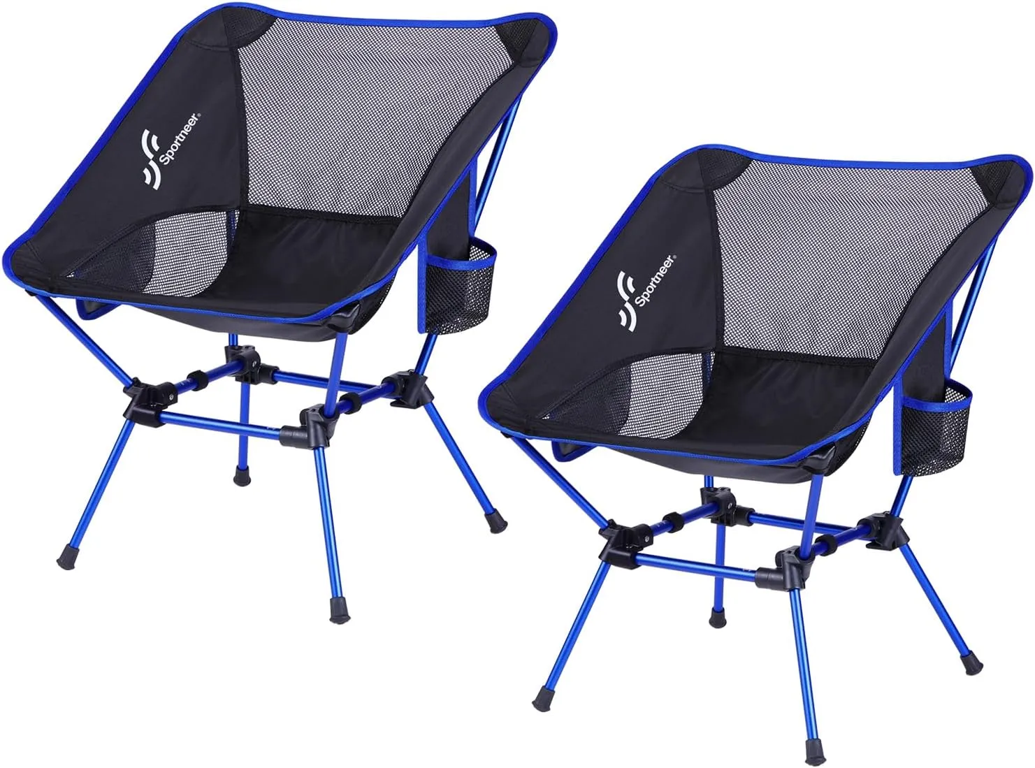 Sportneer Camping Chairs, Lightweight Outdoor Chairs with 2 Side Pockets & Storage Bag, Foldable & Portable Lawn Chairs for Camping Hiking Lawn Picnic Beach Outdoor Travel (2, Blue)