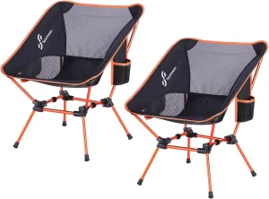 Sportneer Camping Chairs, Lightweight Outdoor Chairs with 2 Side Pockets & Storage Bag, Foldable & Portable Lawn Chairs for Camping Hiking Lawn Picnic Beach Outdoor Travel (2, Orange)