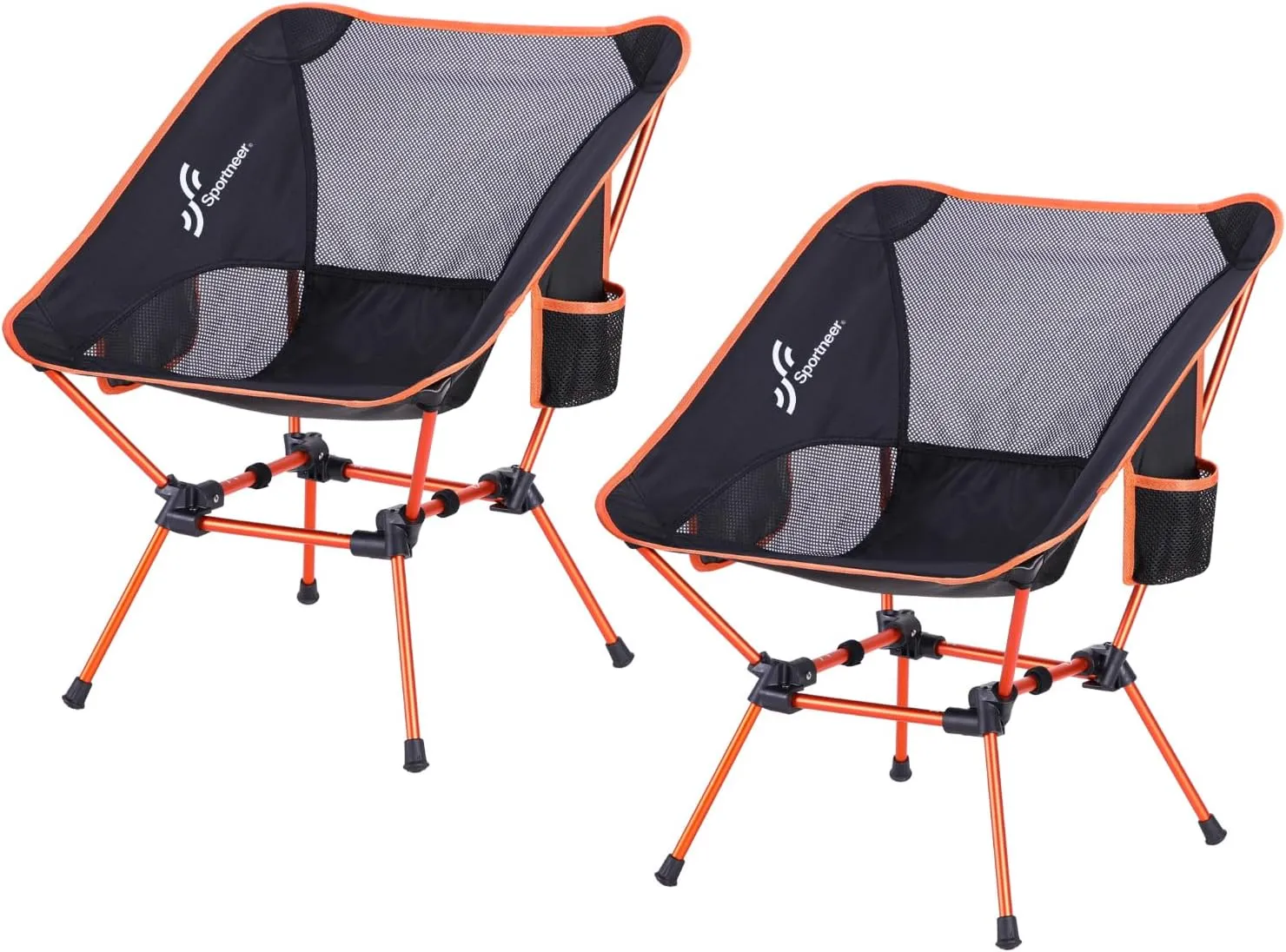 Sportneer Camping Chairs, Lightweight Outdoor Chairs with 2 Side Pockets & Storage Bag, Foldable & Portable Lawn Chairs for Camping Hiking Lawn Picnic Beach Outdoor Travel (2, Orange)