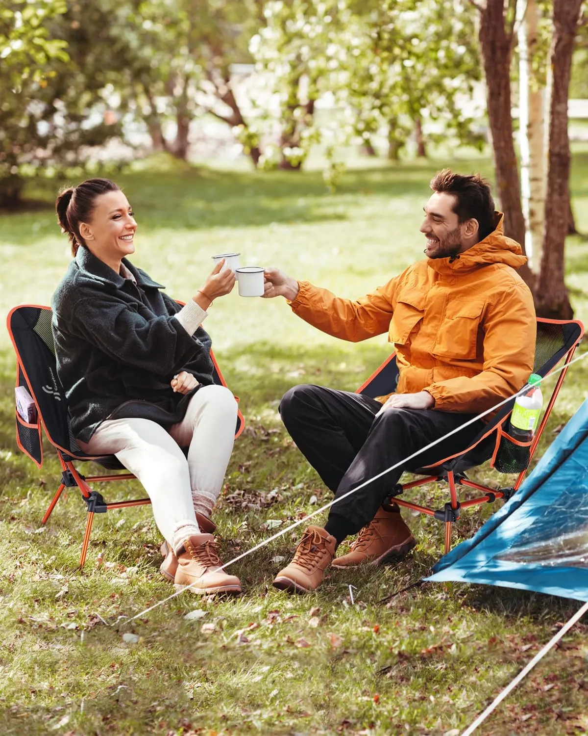 Sportneer Camping Chairs, Lightweight Outdoor Chairs with 2 Side Pockets & Storage Bag, Foldable & Portable Lawn Chairs for Camping Hiking Lawn Picnic Beach Outdoor Travel (2, Orange)
