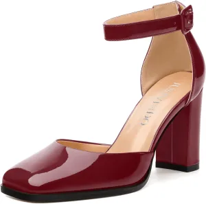 Square Toe Chunky Heels for Women, 3-Inch Block High Heels Women's Pumps for Wedding, Party, Dress Shoes
