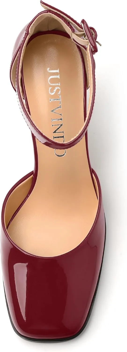 Square Toe Chunky Heels for Women, 3-Inch Block High Heels Women's Pumps for Wedding, Party, Dress Shoes