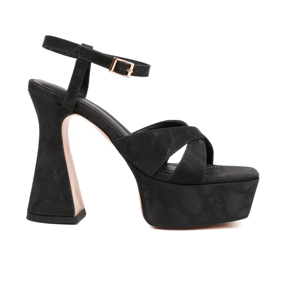 Square Toe Flared Heel Ankle Strap Sandals with Platform