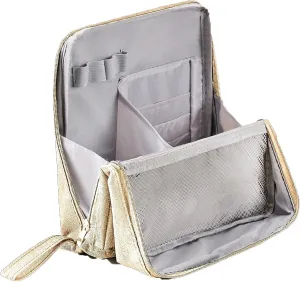 Standing Makeup Bag, Doresty Standing Makeup Bag Portable, Large Capacity, Waterproof with Compartments (Beige)