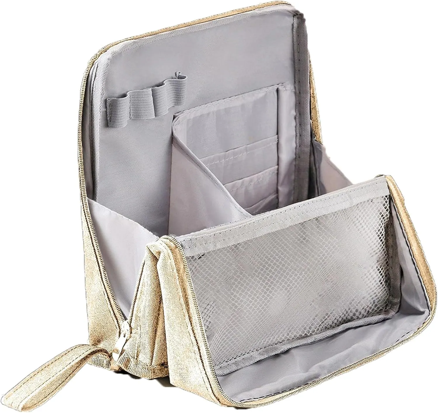 Standing Makeup Bag, Doresty Standing Makeup Bag Portable, Large Capacity, Waterproof with Compartments (Beige)