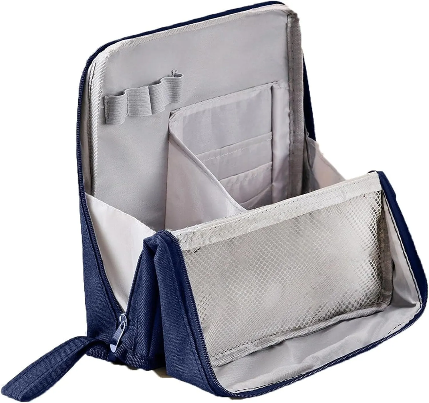 Standing Makeup Bag, Doresty Standing Makeup Bag Portable, Large Capacity, Waterproof with Compartments (Navy Blue)