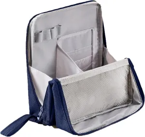 Standing Makeup Bag, Doresty Standing Makeup Bag Portable, Large Capacity, Waterproof with Compartments (Navy Blue)