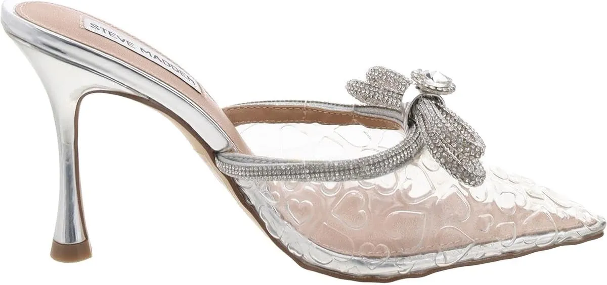 Steve Madden Royal Clear Stiletto Heeled Pointed Toe Bow Detail Rhinestone Pumps