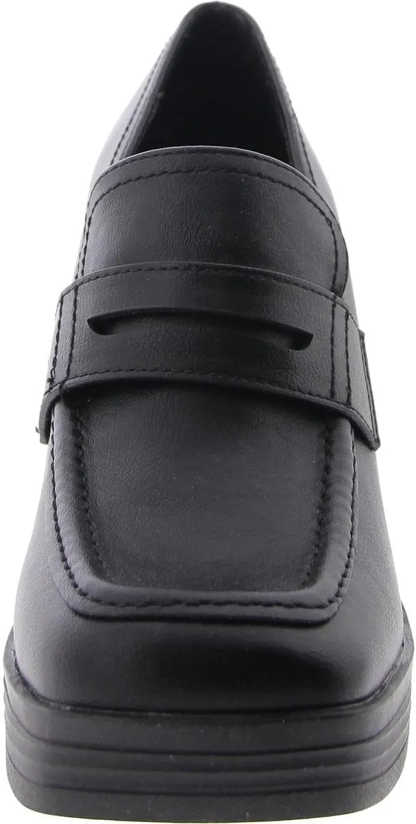 Steve Madden Womens Natalia Faux Leather Square Toe Loafer Heels