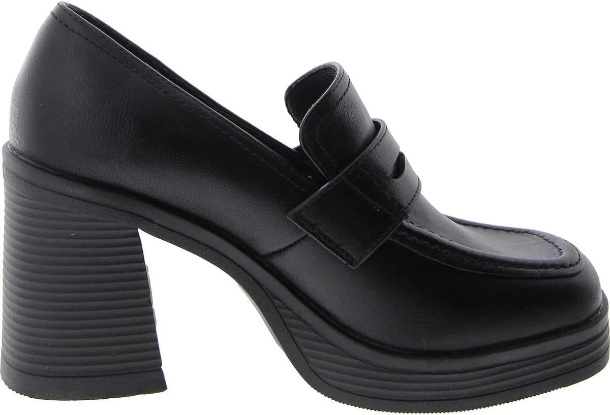 Steve Madden Womens Natalia Faux Leather Square Toe Loafer Heels