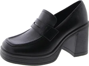 Steve Madden Womens Natalia Faux Leather Square Toe Loafer Heels