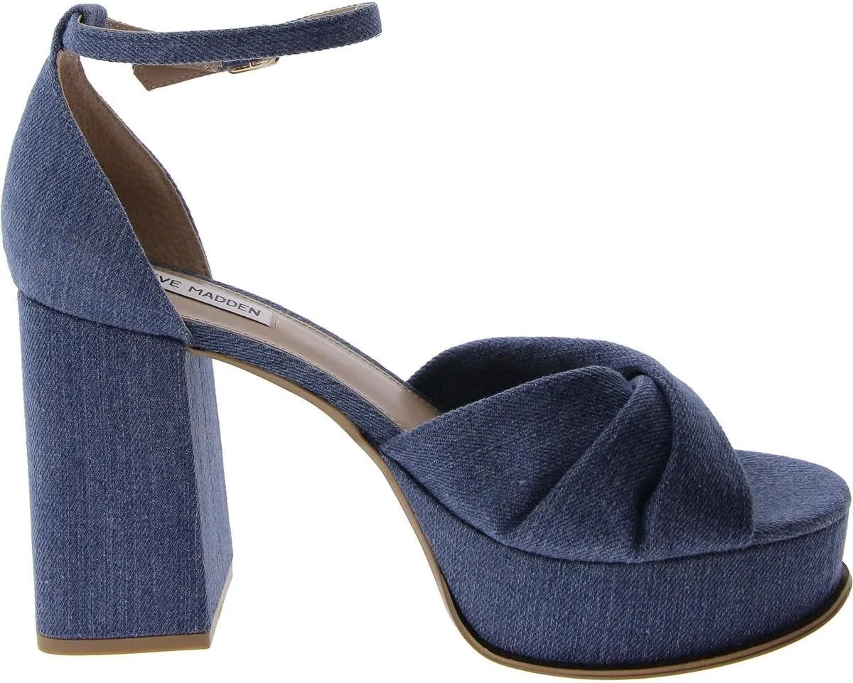 Steve Madden Womens Solve Denim Ankle Strap Platform Heels