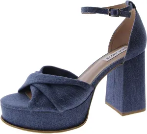 Steve Madden Womens Solve Denim Ankle Strap Platform Heels