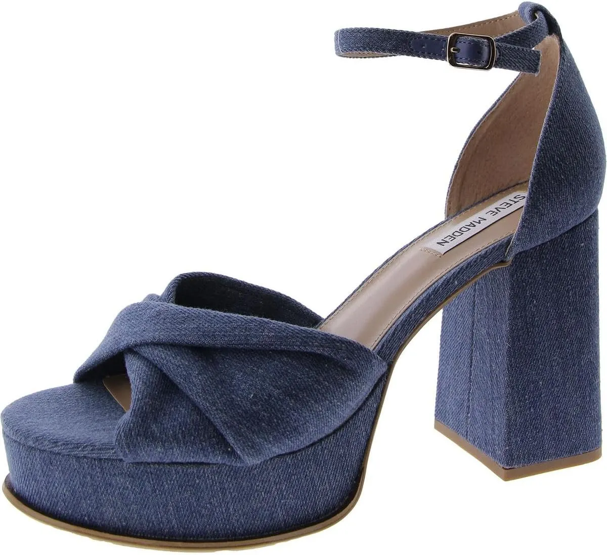 Steve Madden Womens Solve Denim Ankle Strap Platform Heels
