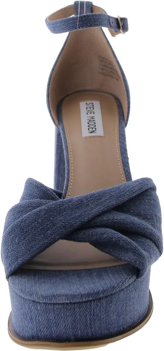 Steve Madden Womens Solve Denim Ankle Strap Platform Heels