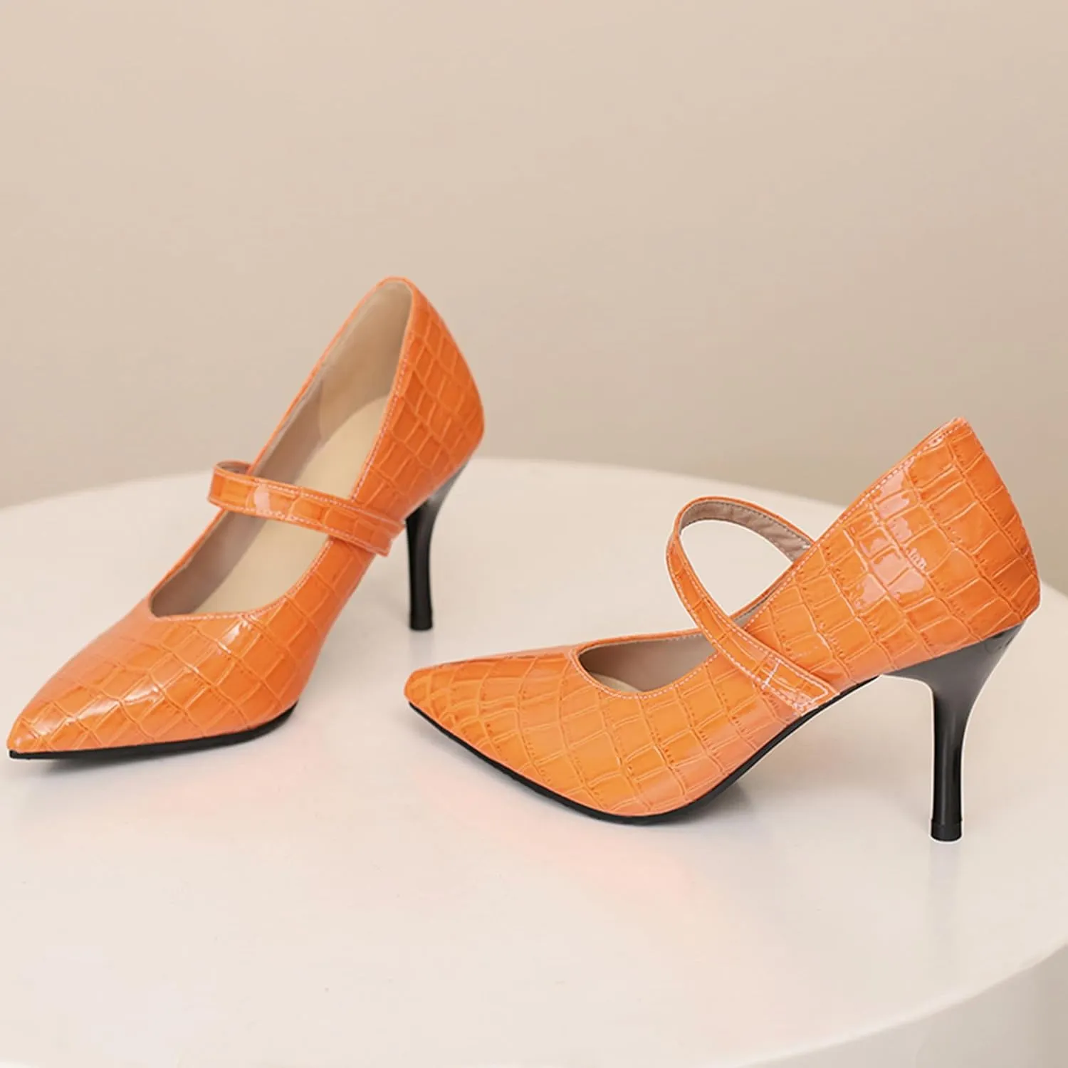 Stiletto Heel Pointed Toe Women Work Shoes Ankle Strap
