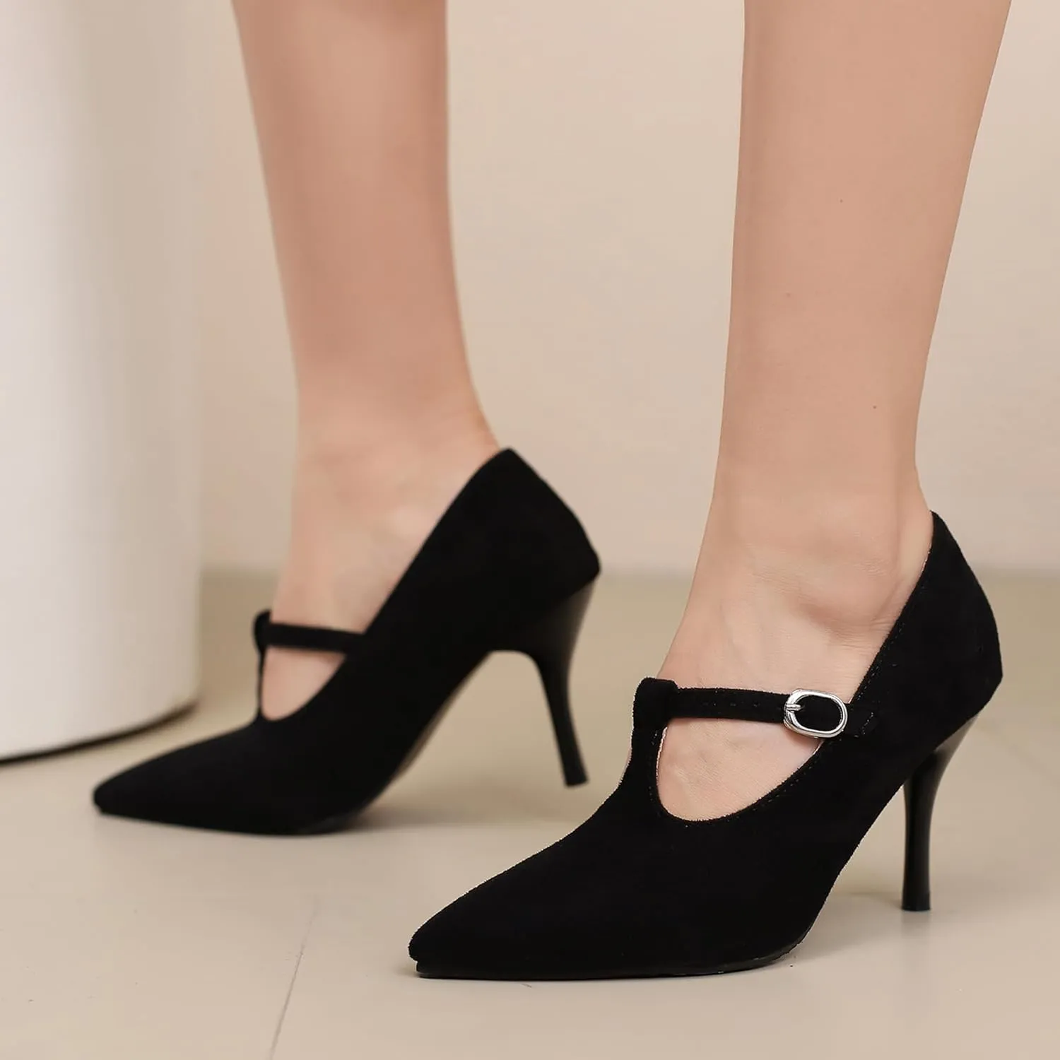 Stiletto Heel Pointed Toe Women Work Shoes Ankle Strap