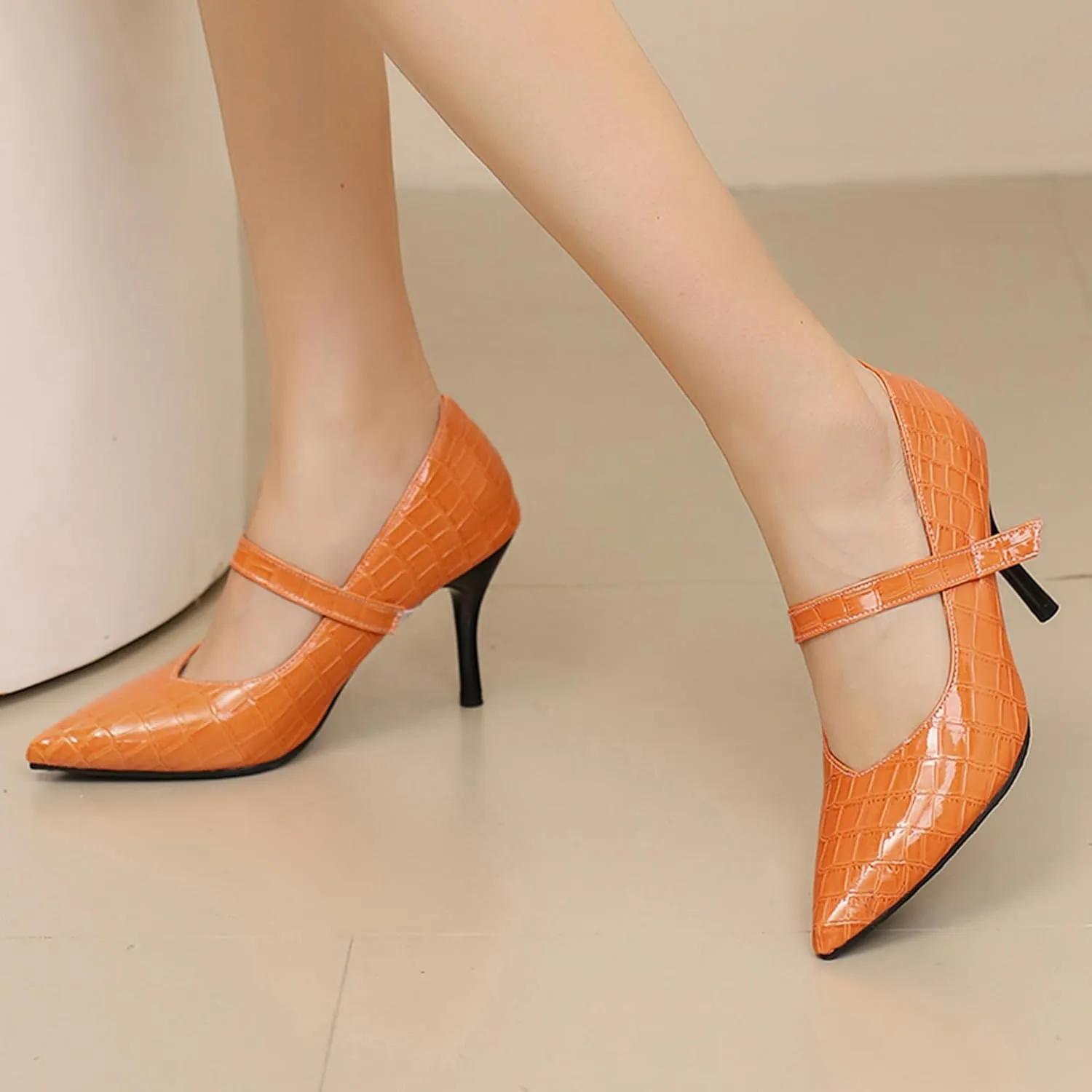 Stiletto Heel Pointed Toe Women Work Shoes Ankle Strap
