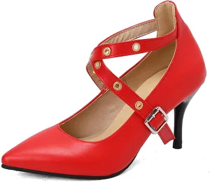 Stiletto Heel Pointed Toe Women Work Shoes Ankle Strap