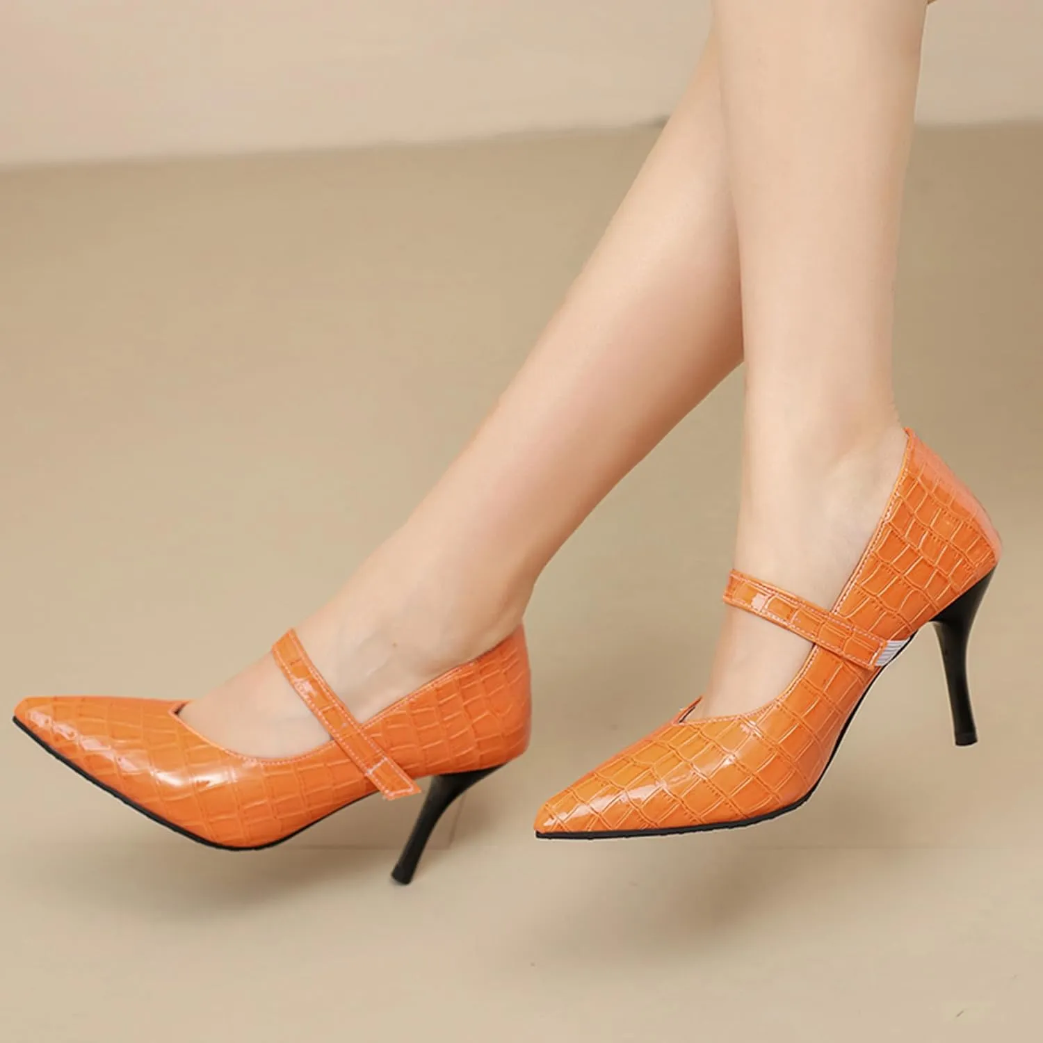 Stiletto Heel Pointed Toe Women Work Shoes Ankle Strap