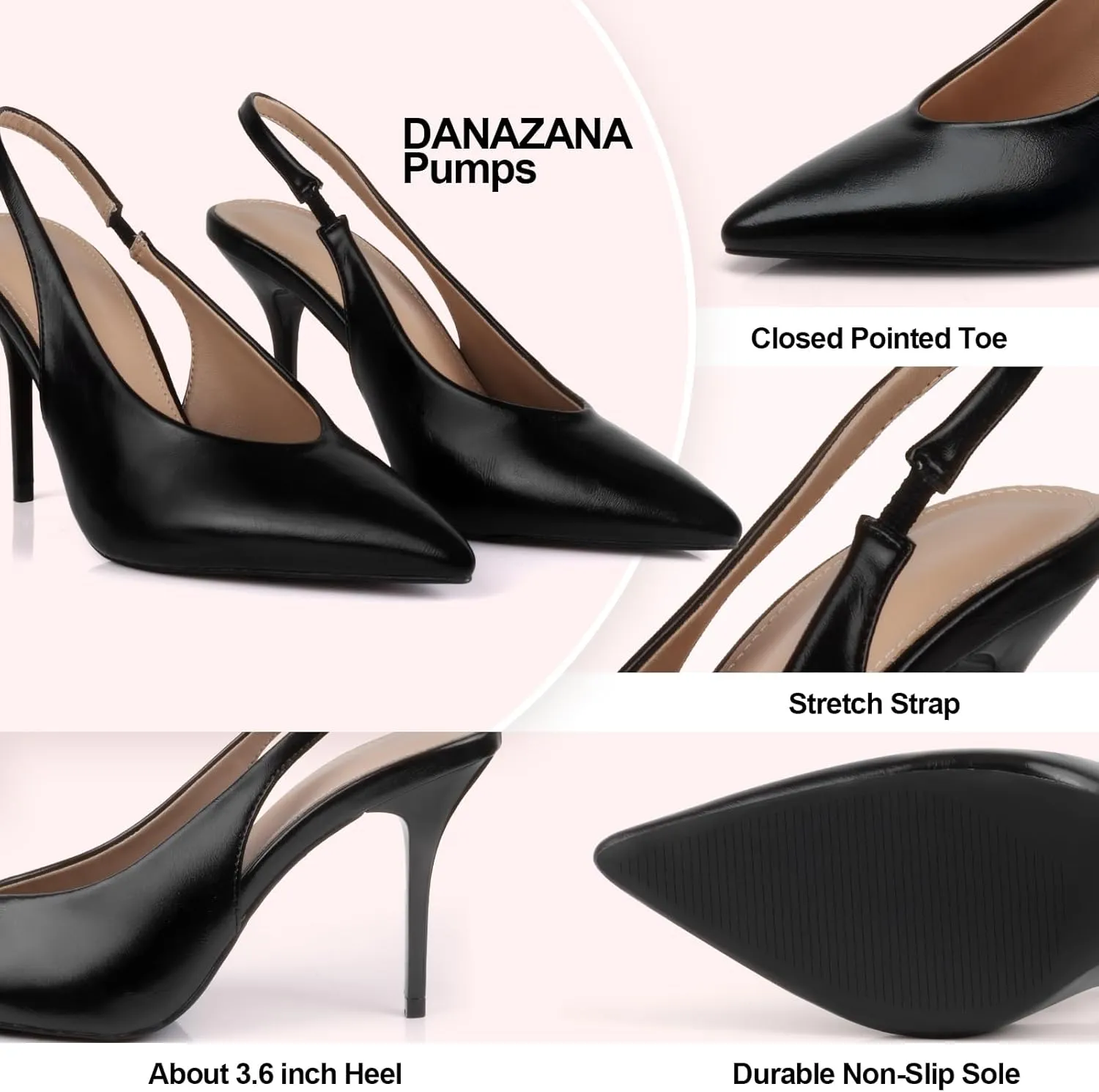 Stiletto Slingback High Heels Pointed Toe Slip On Sandals Stretch Strap Closed Toe Kitten Heels Pumps for Office Wedding Size 6-10