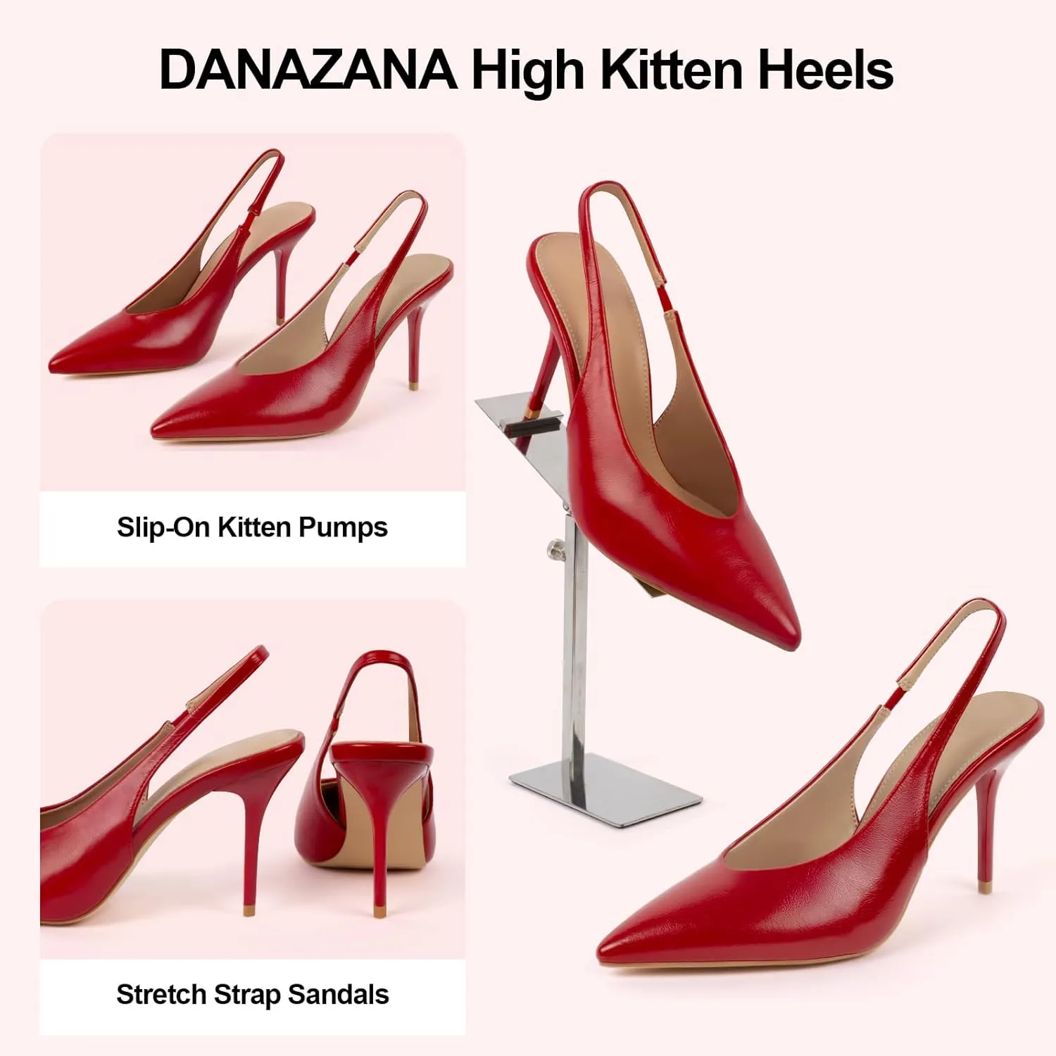 Stiletto Slingback High Heels Pointed Toe Slip On Sandals Stretch Strap Closed Toe Kitten Heels Pumps for Office Wedding Size 6-10