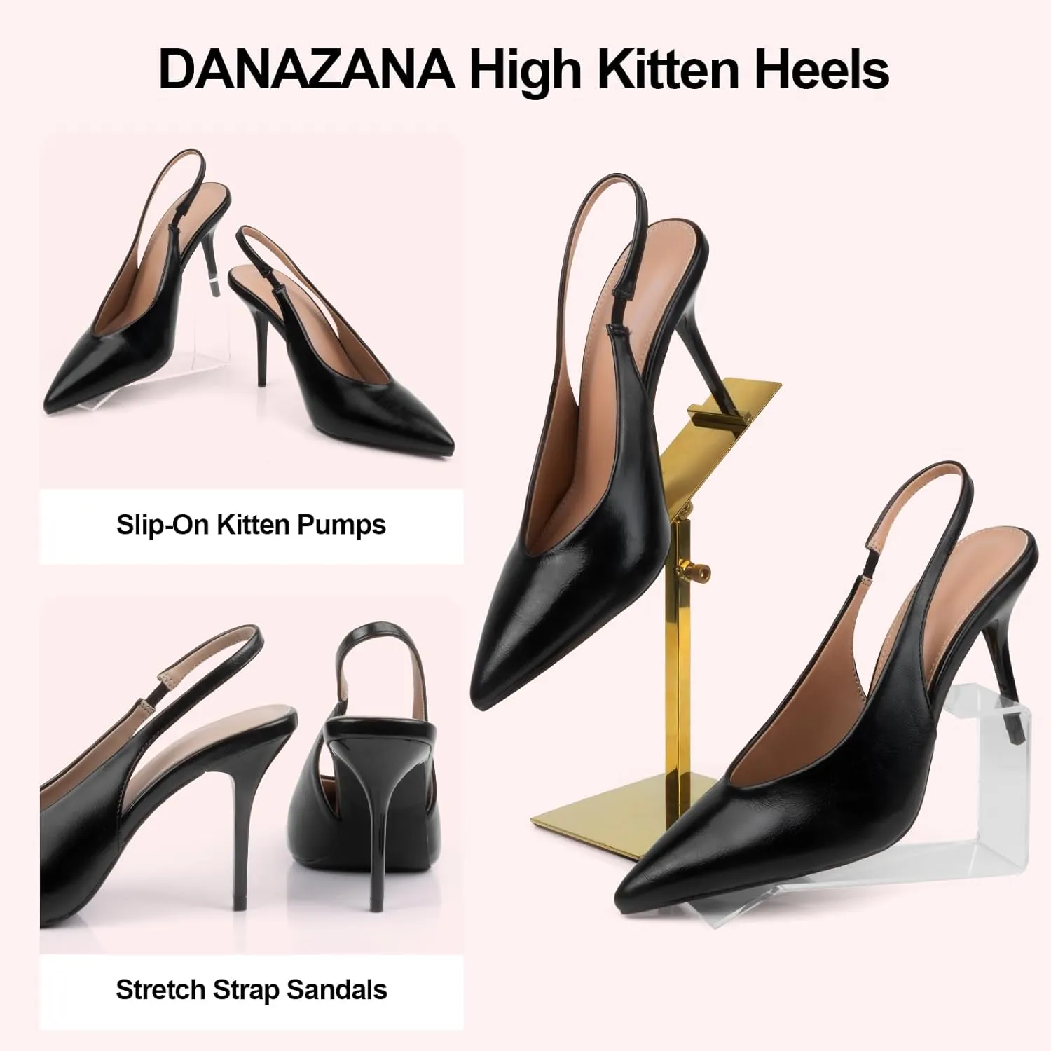 Stiletto Slingback High Heels Pointed Toe Slip On Sandals Stretch Strap Closed Toe Kitten Heels Pumps for Office Wedding Size 6-10