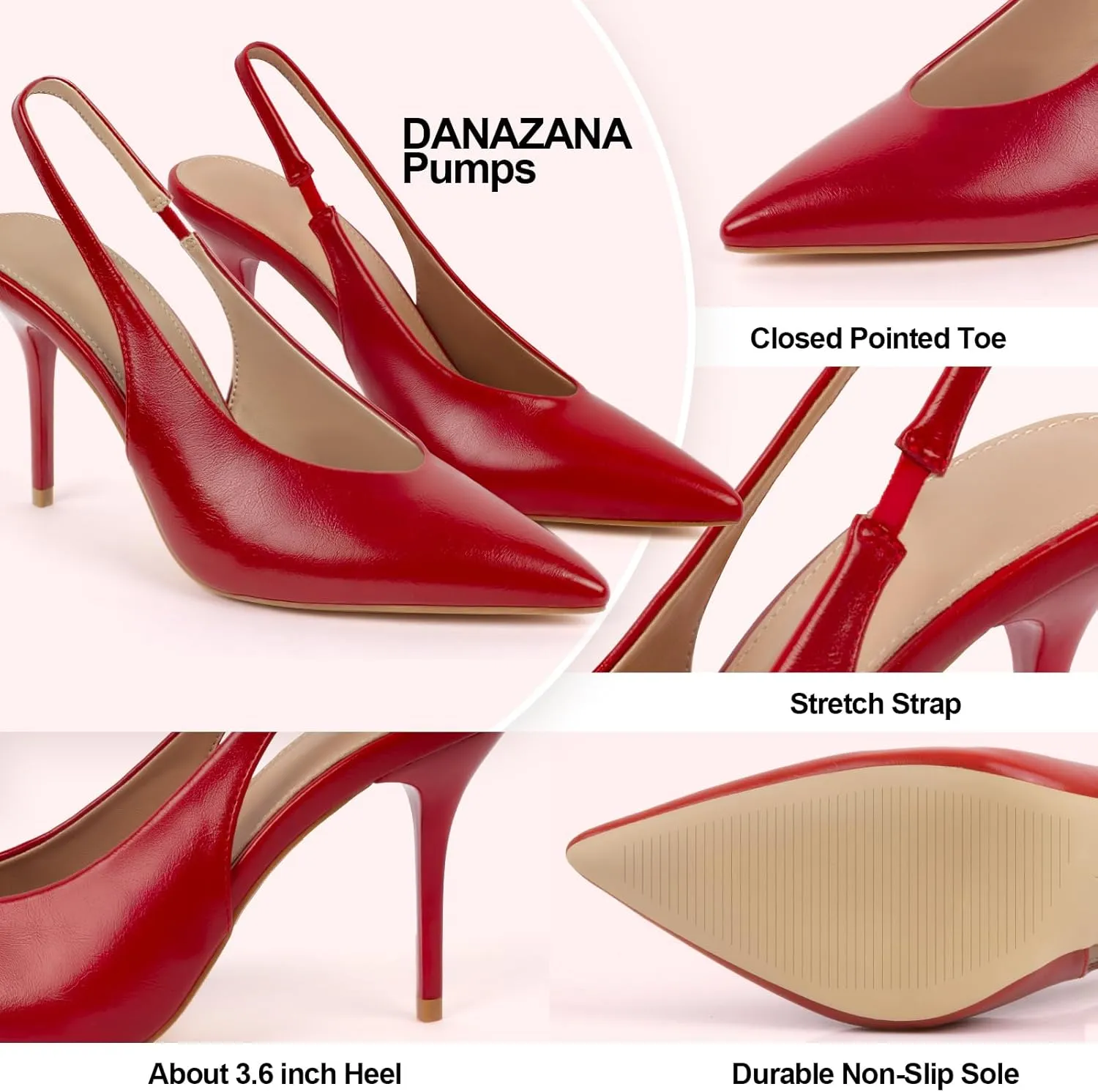 Stiletto Slingback High Heels Pointed Toe Slip On Sandals Stretch Strap Closed Toe Kitten Heels Pumps for Office Wedding Size 6-10