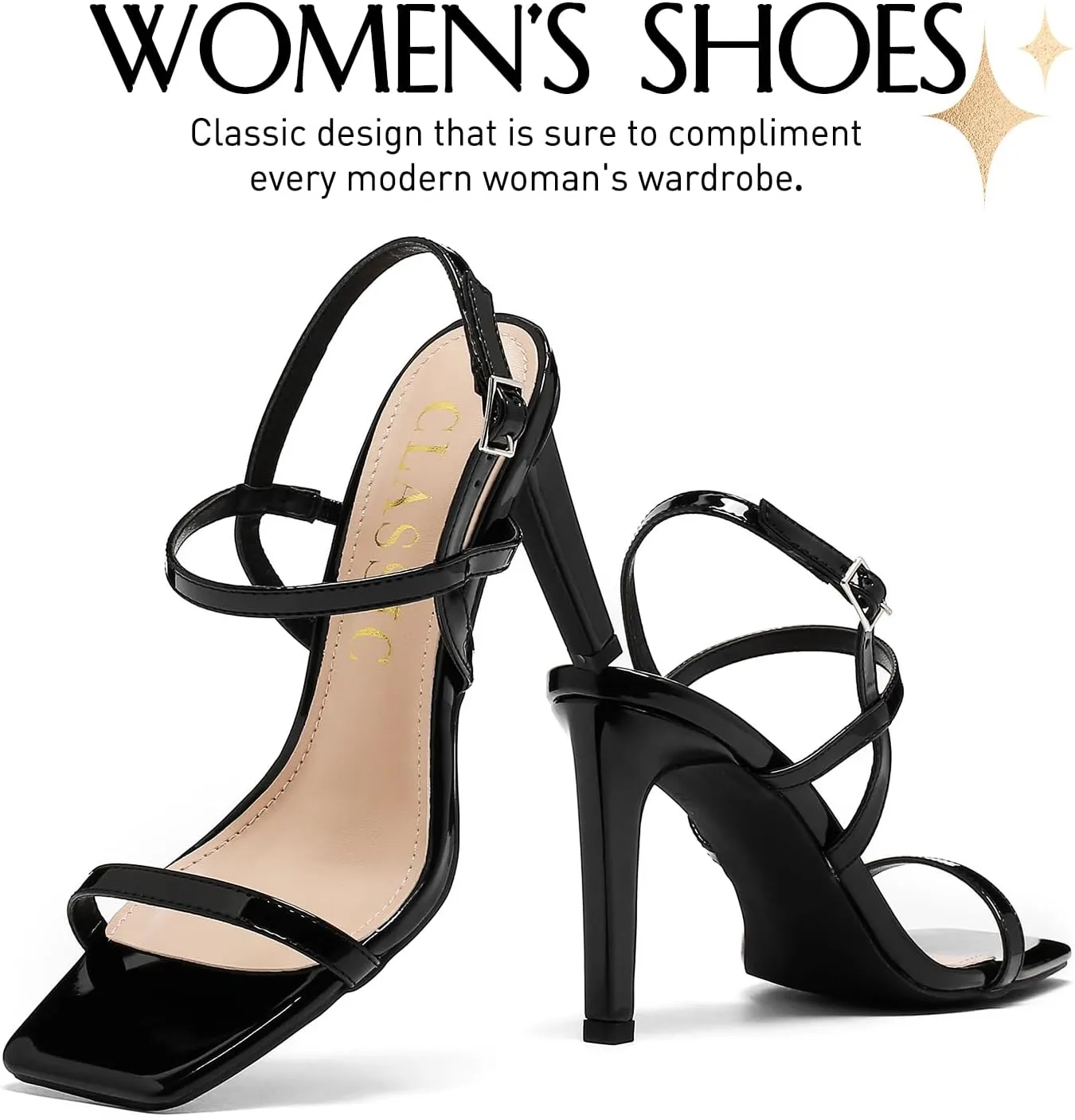 Stilettos High Heel Sandals For Women, Square Open Toe Slingback Pumps, Adjustable Strappy Wedding Dressy Heeled, Ankle Strap Party Sexy Bridal Shoes