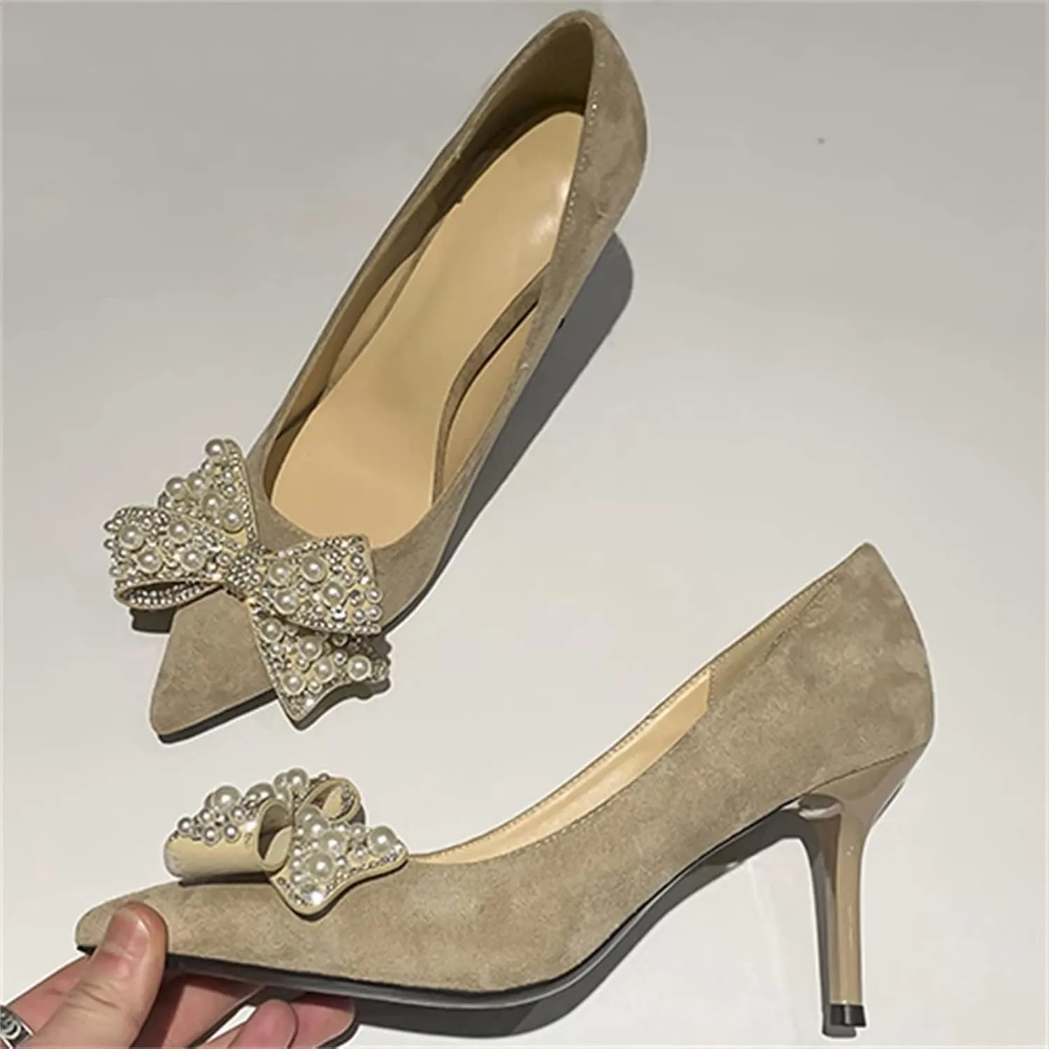 Stunner Women's Closed Pointed Toe Pumps Stiletto High Heels Wedding Party Dress Heeled Shoes with Bowknot