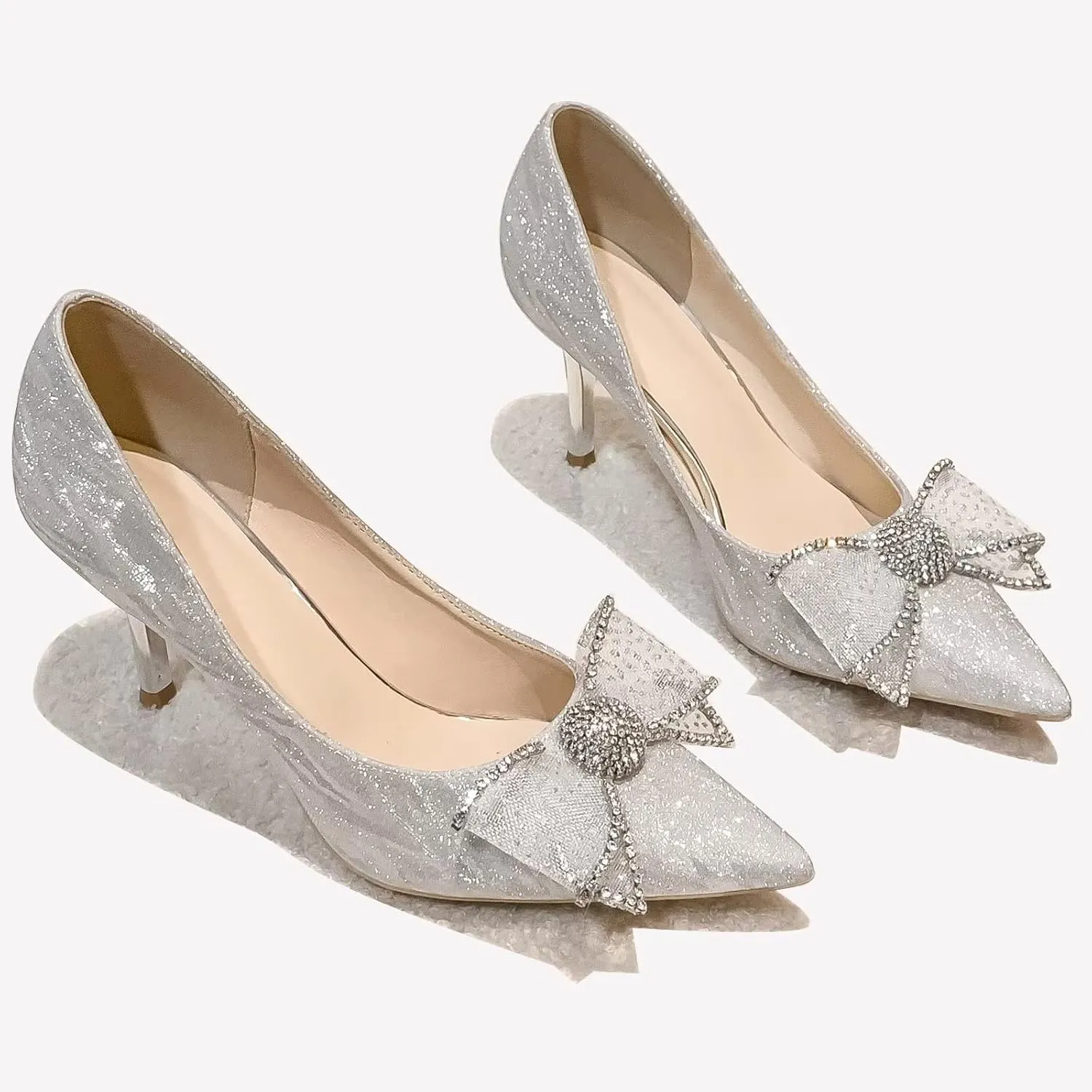 Stunner Women's Closed Pointed Toe Pumps Stiletto High Heels Wedding Party Dress Heeled Shoes with Bowknot