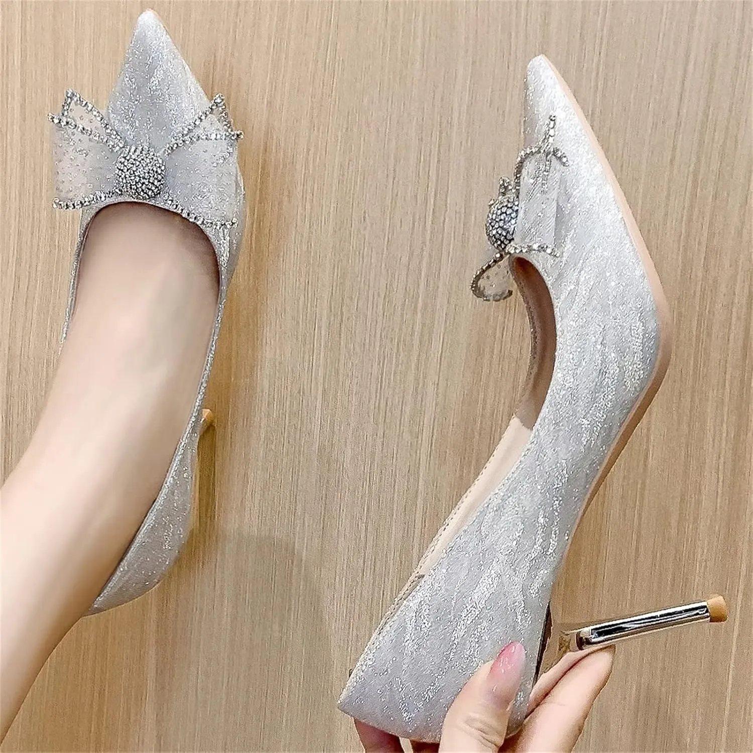 Stunner Women's Closed Pointed Toe Pumps Stiletto High Heels Wedding Party Dress Heeled Shoes with Bowknot