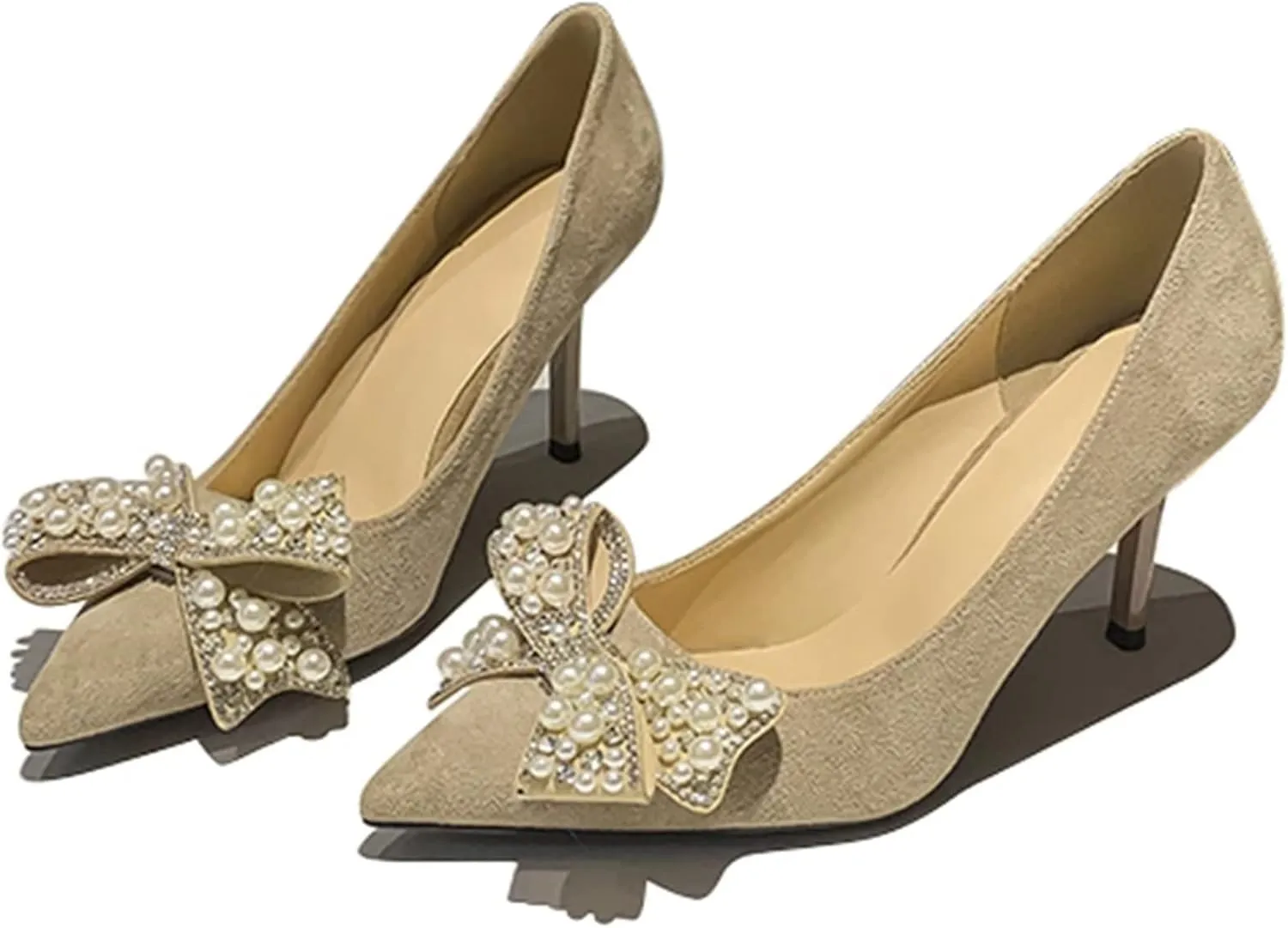 Stunner Women's Closed Pointed Toe Pumps Stiletto High Heels Wedding Party Dress Heeled Shoes with Bowknot
