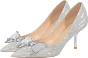 Stunner Women's Closed Pointed Toe Pumps Stiletto High Heels Wedding Party Dress Heeled Shoes with Bowknot