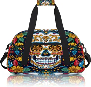 Sugar Skull Gothic Halloween Small Gym Bag 18 inch Carry On Duffel Bag for Weekender Travel Sports Workout Yoga Gymnastics Dance Ballet