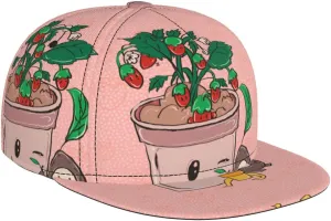 Sunflower Seeds and Strawberries Outdoor Sports Baseball Cap, Daily Sports Adjustable Fashionable Flat Brim hat, Unisex Four-Season Outdoor Sports Cap, Black
