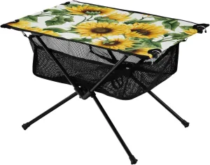 Sunflowers Yellow Folding Portable Camping Table for Men Women Sturdy Beach Table with A Hanging Mesh Bag Easy to Assemble Camping Essentials for Cooking Picnic