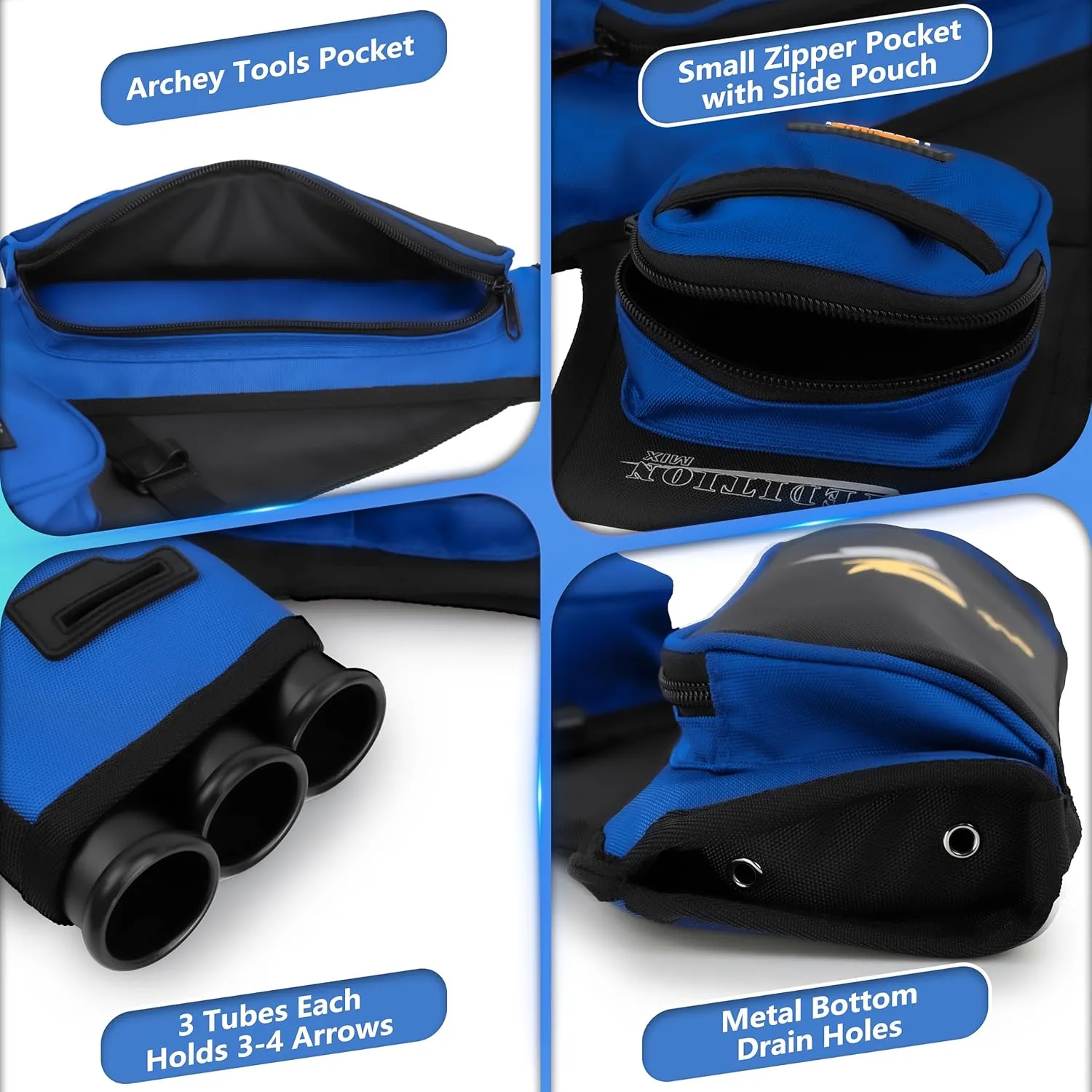 SUNYA Archery Hip Quiver for Arrows. Includes 3 Tubes Arrow Holder, Accessories Pockets and Waist Belt. Fit for Compound and Recurve Bow Practice.