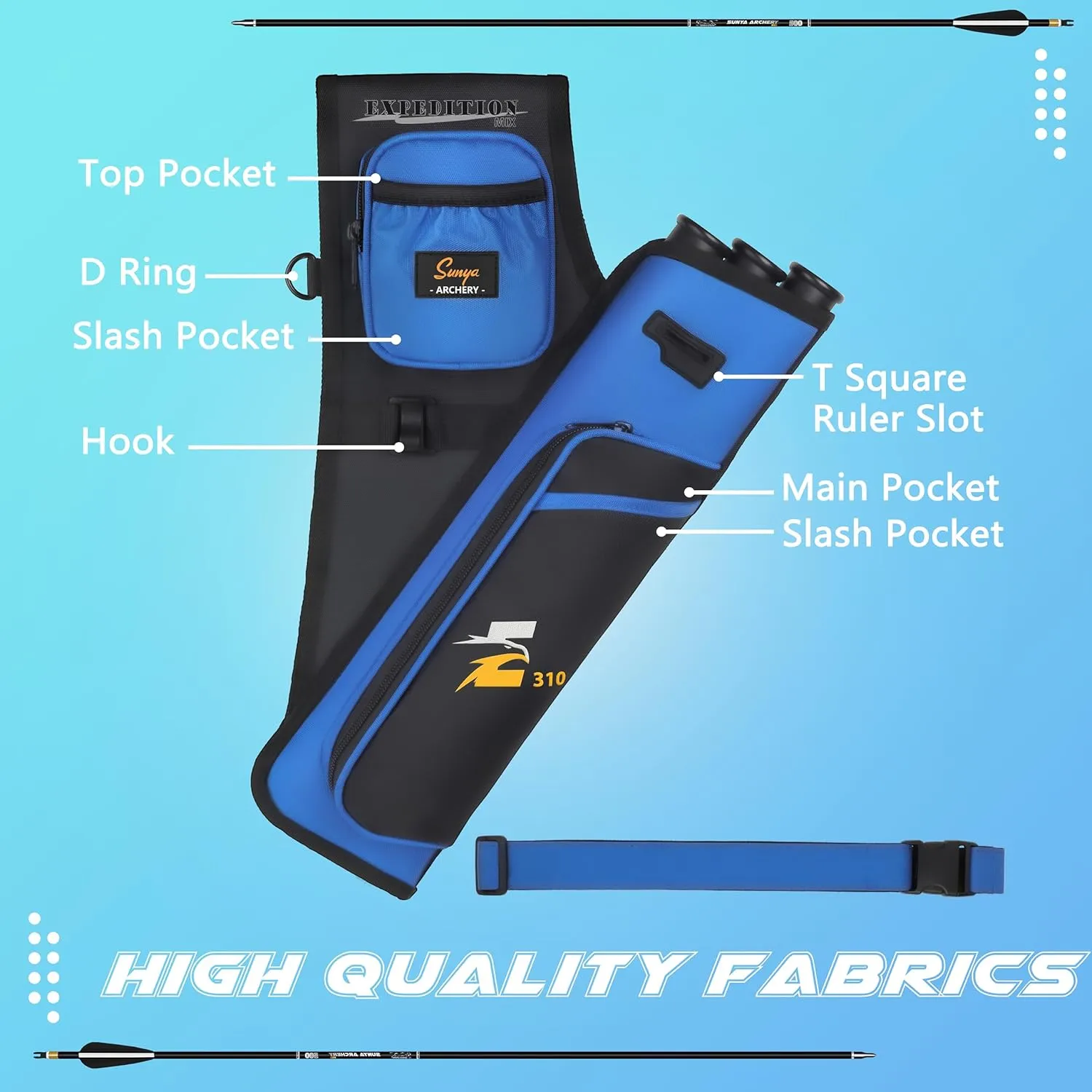 SUNYA Archery Hip Quiver for Arrows. Includes 3 Tubes Arrow Holder, Accessories Pockets and Waist Belt. Fit for Compound and Recurve Bow Practice.