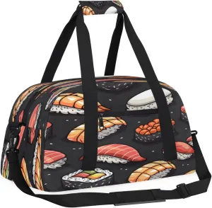 Sushi Small Gym Bag for Women Men, Food Travel Duffle Bag Workout Dance Tote Bag Carry On Overnight Weekender Bag