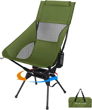 Swivel Camping Chair, High Back Folding Chair with Head Support, Side Cup Pocket, Stable Portable Outdoor Chair for Camp, Travel, Beach, Party, Fishing, Hiking, Backpacking