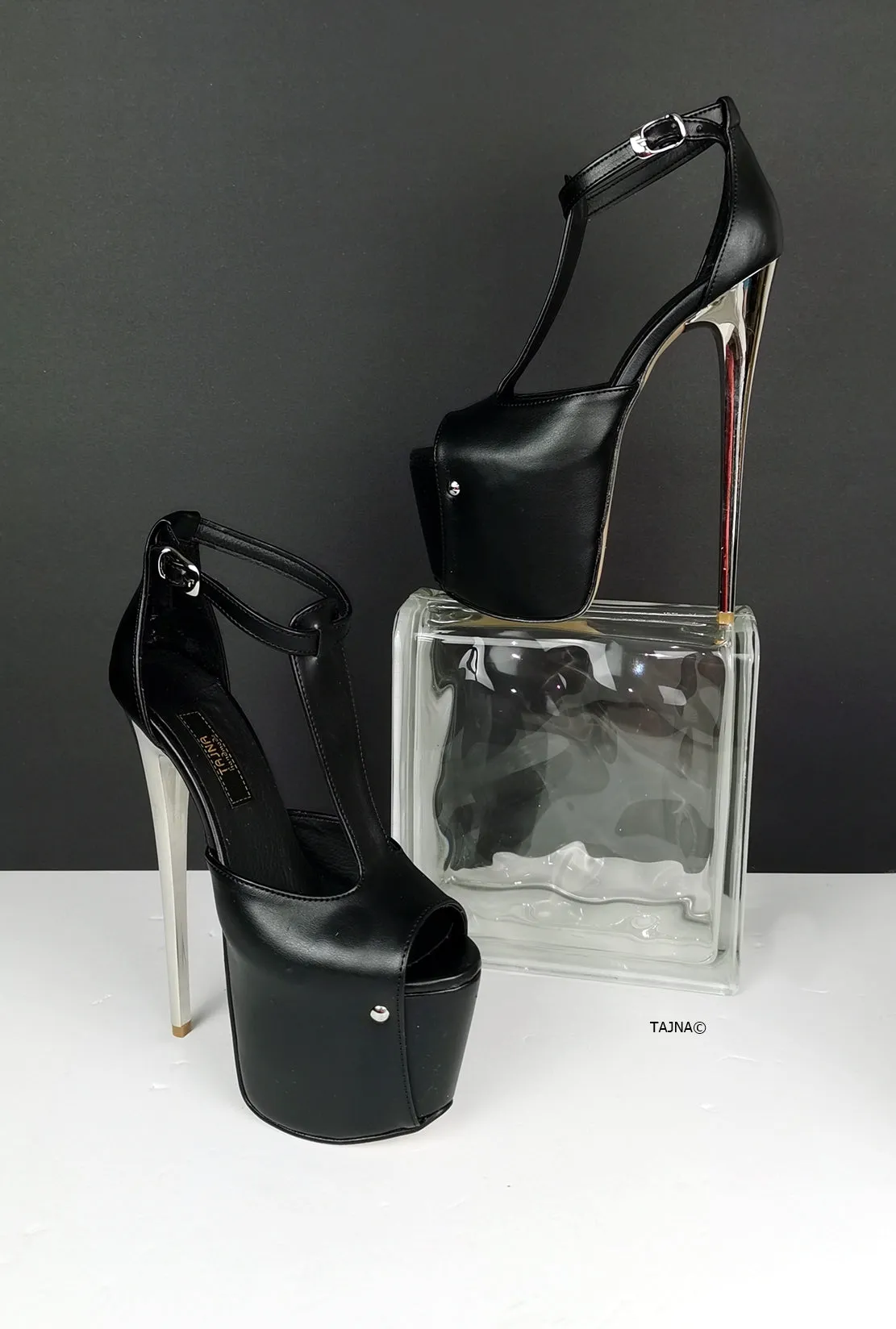 T-Strap High Heel Metallic Heels