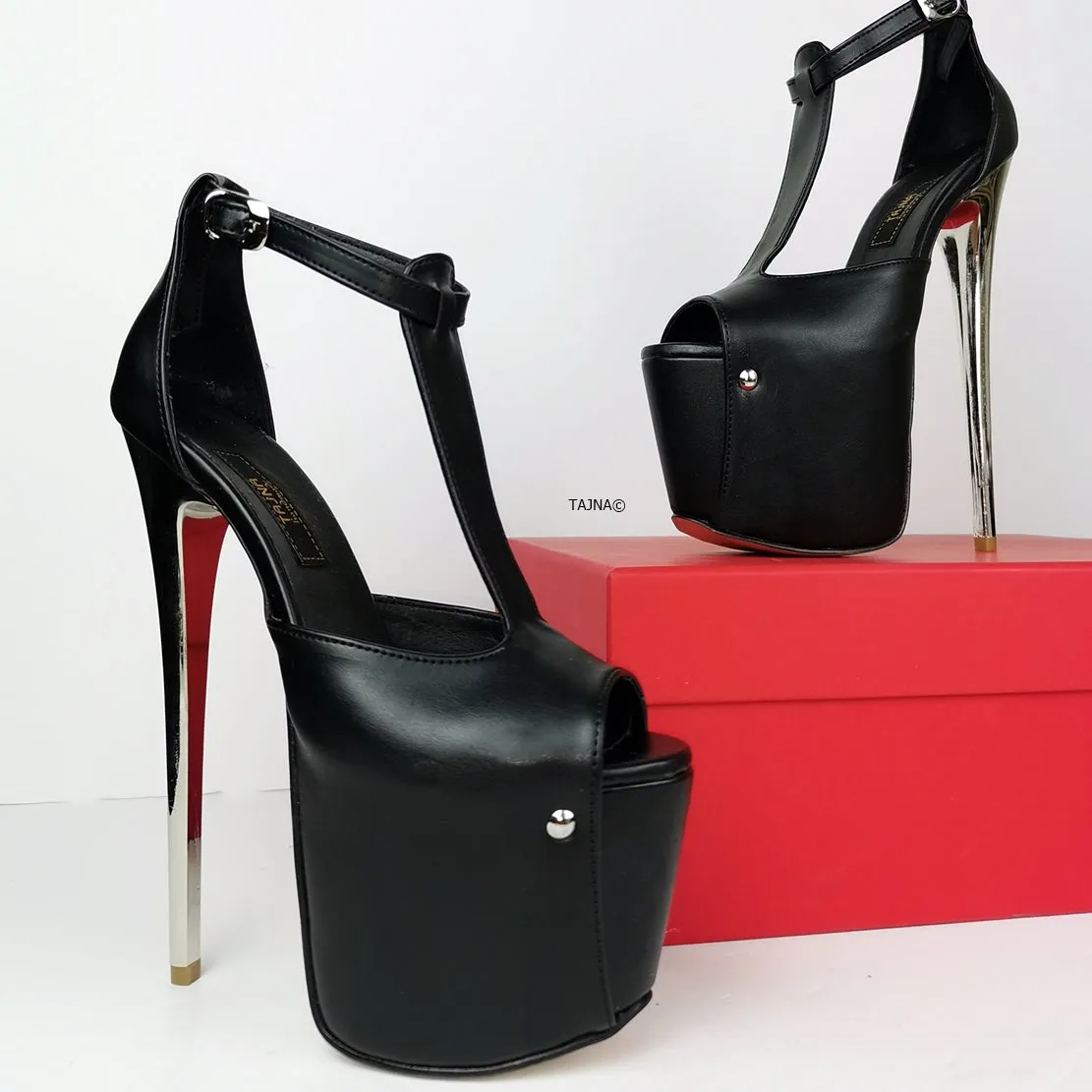 T-Strap High Heel Metallic Heels