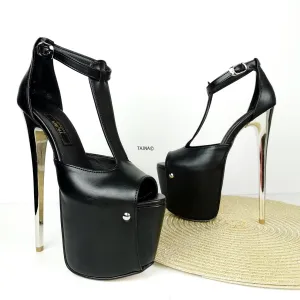 T-Strap High Heel Metallic Heels