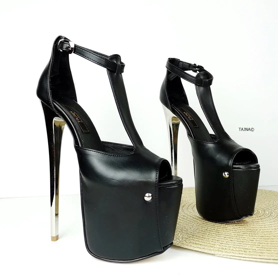 T-Strap High Heel Metallic Heels